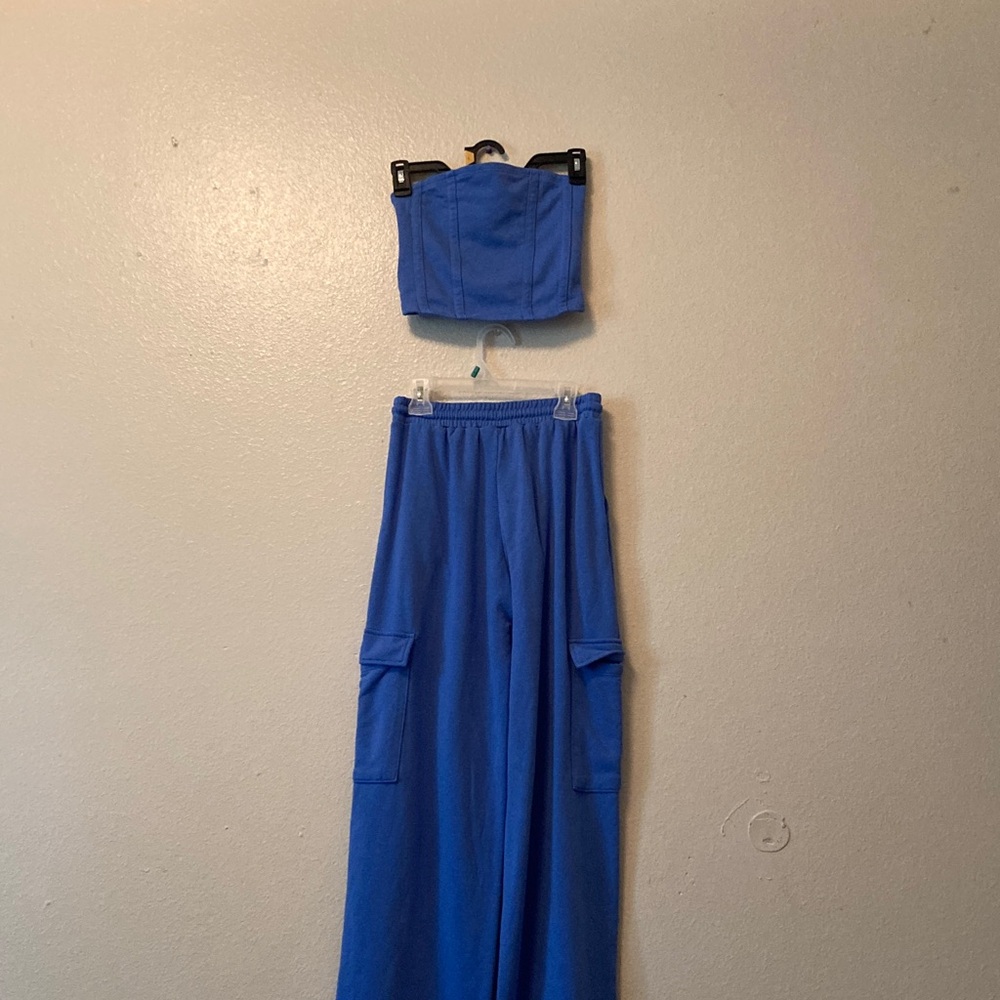 Blue Two-Piece Set with Cargo Pants